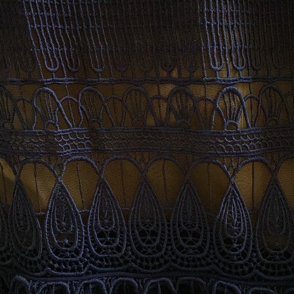 Self-Portrait Teardrop Guipure Paneled Maxi Dress in Navy Blue Structure Size 10 - Picture 7 of 17